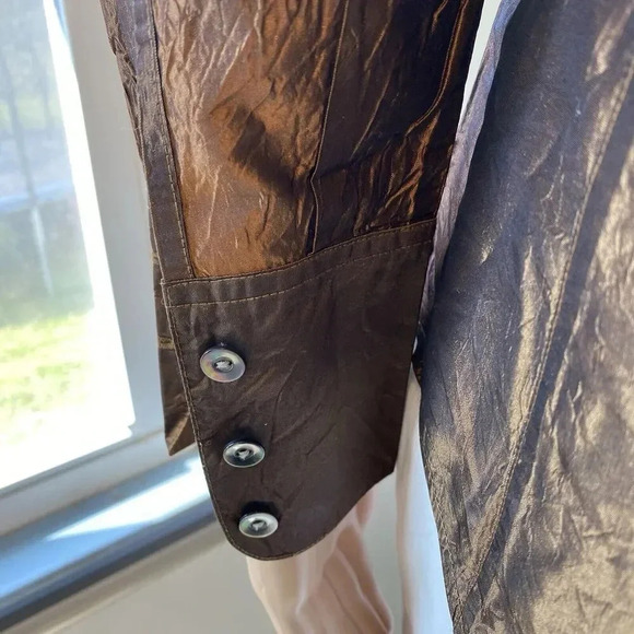 Victoire Y2K metallic Brown long sleeve button-up top satin Silk Blend Women’s S - Picture 8 of 11